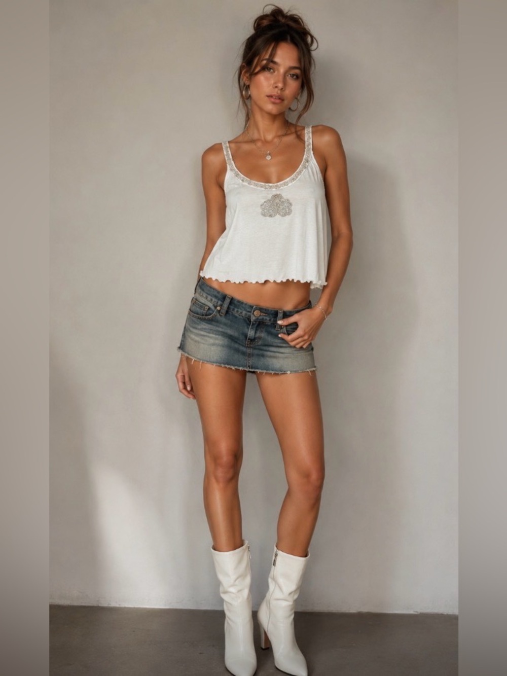 Vintage Y2K Free People Beaded Floral Cami Top - Size L Mint Sage Green Boho